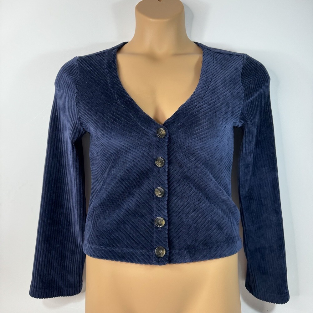 Marine‎ Layer Velour V-Neck Button Up Cardigan Sweater Blue Womens Small S